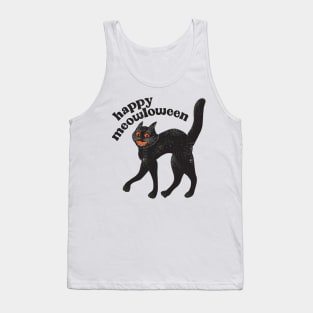 Happy Meowloween Vintage Black Cat Halloween Design Tank Top